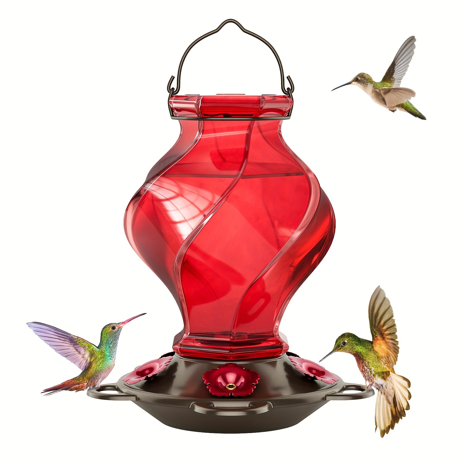

Hummingbird Feeder, Hummingbird Feeders For Outdoors Hanging, 21 Ounces Glass Hummingbird Feeder With 5 Feeding Stations, Spiral Shape Glass Bottle, Red