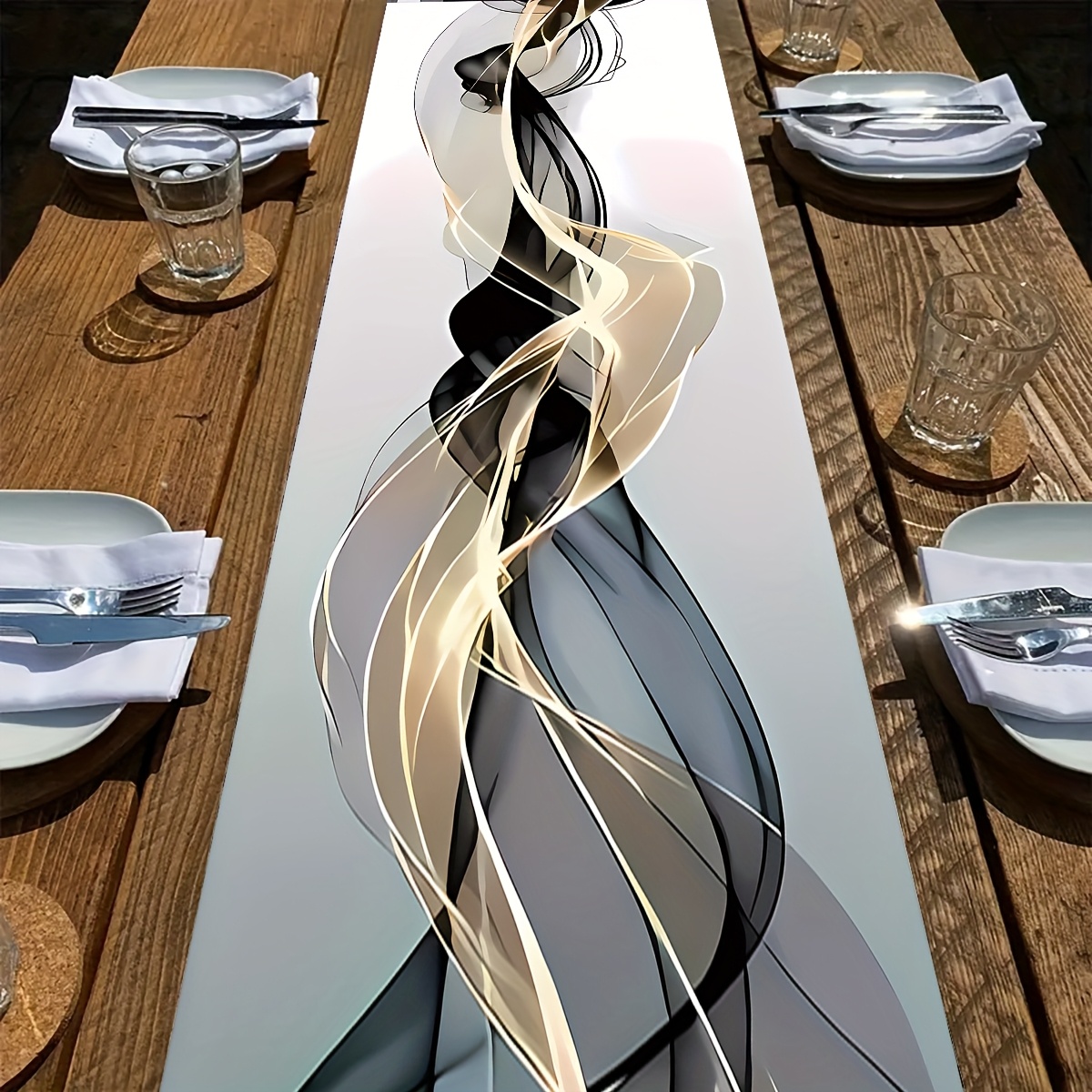 1pc Abstract Tassel Pattern, Home Decoration, Dinner Decoration, Gift Decoration, Perfect Table Decoration, Home Decor Runner, Dining Table Dinner Decoration Table Runner, Cozy Table Decor