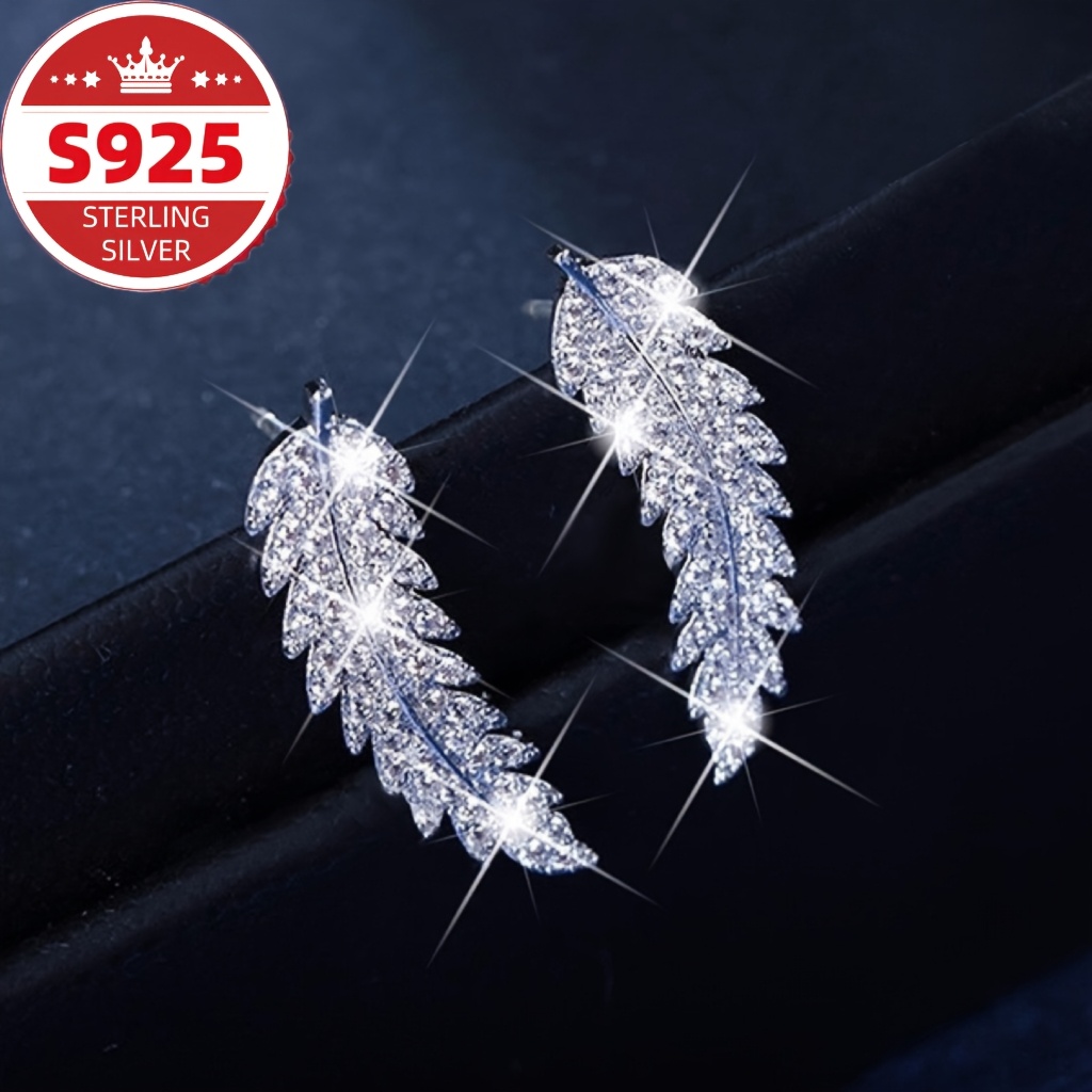 

Pair Of S925 Pure Silvery Earrings, Stylish Leaf Feather Earrings, Birthday Party Anniversary Gift, Gift , Women's Jewelry, Christmas Gift