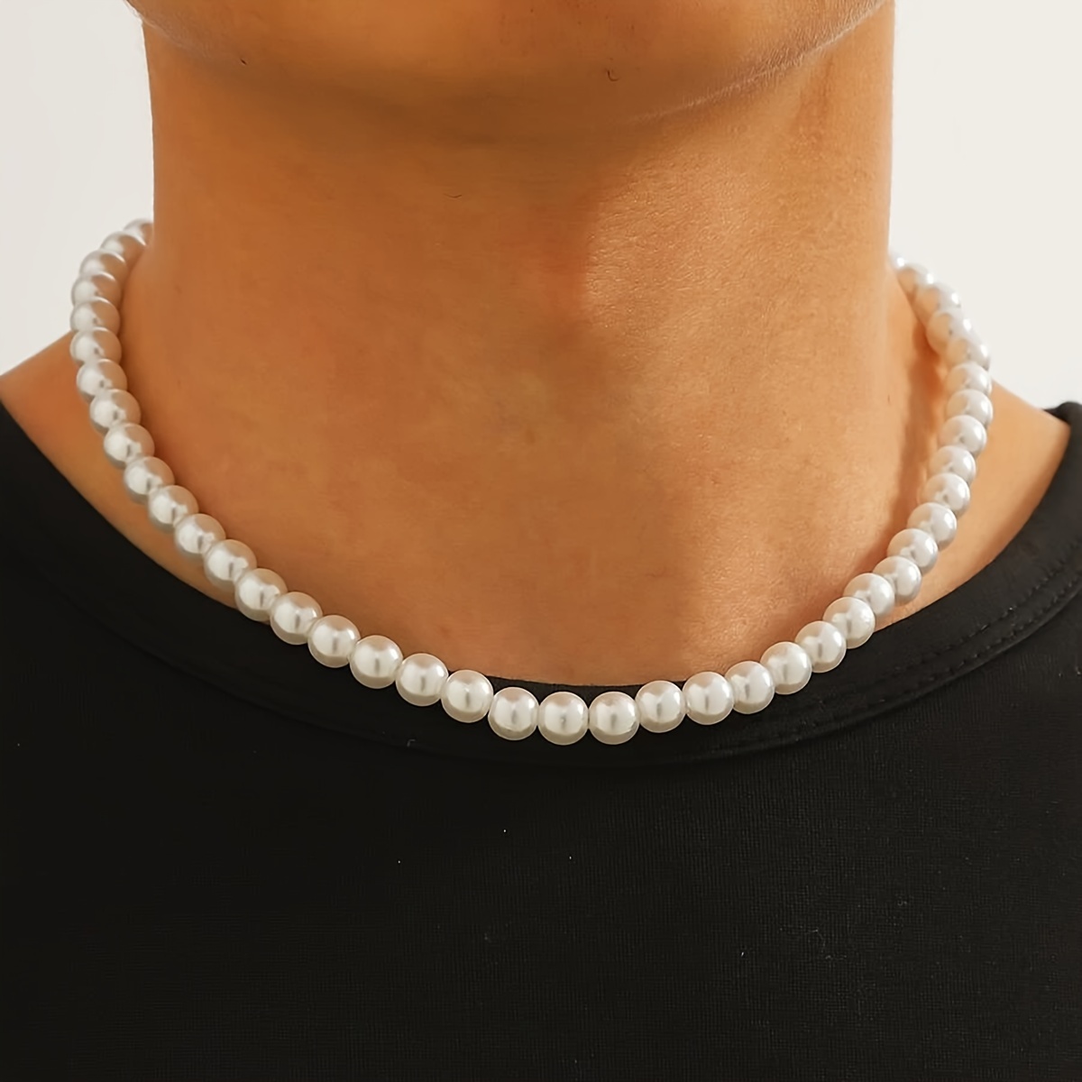 

1pc Pearl Beaded Necklace - Trendy Retro Chain For Casual Attire, Alloy With Glass Pearls, Men And Women, Pearl Necklace