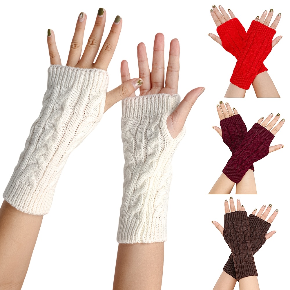 Three-Pair Set of Autumn/Winter Cable Fingerless Arm Warmers