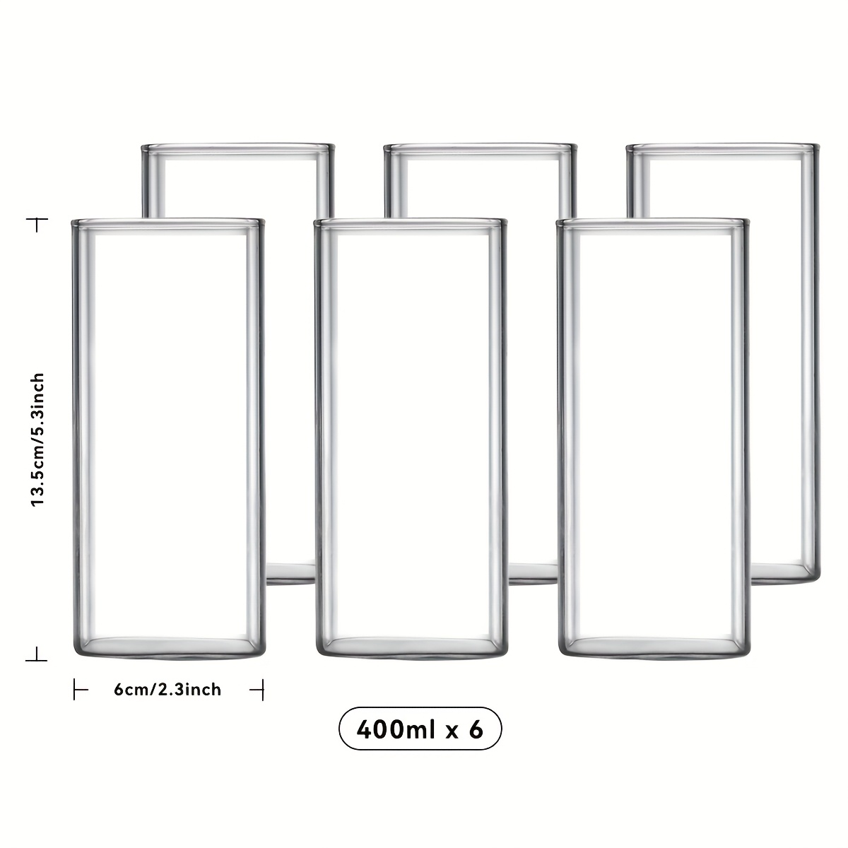 TEMU 4/6pcs Set Of High-temperature Resistant Transparent Square Single-layer Glass Tumblers (250/400/500ml Multiple Sizes) - Large Capacity High