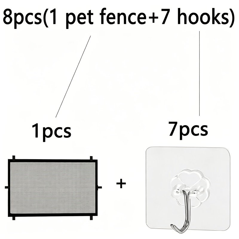 TEMU 8pcs Set: 1 Fence + 7 Hooks. No-drill Retractable Pet Fence, Adjustable And Portable Pet Gate, Indoor/outdoor Doorway And Yard Barrier, Cat And
