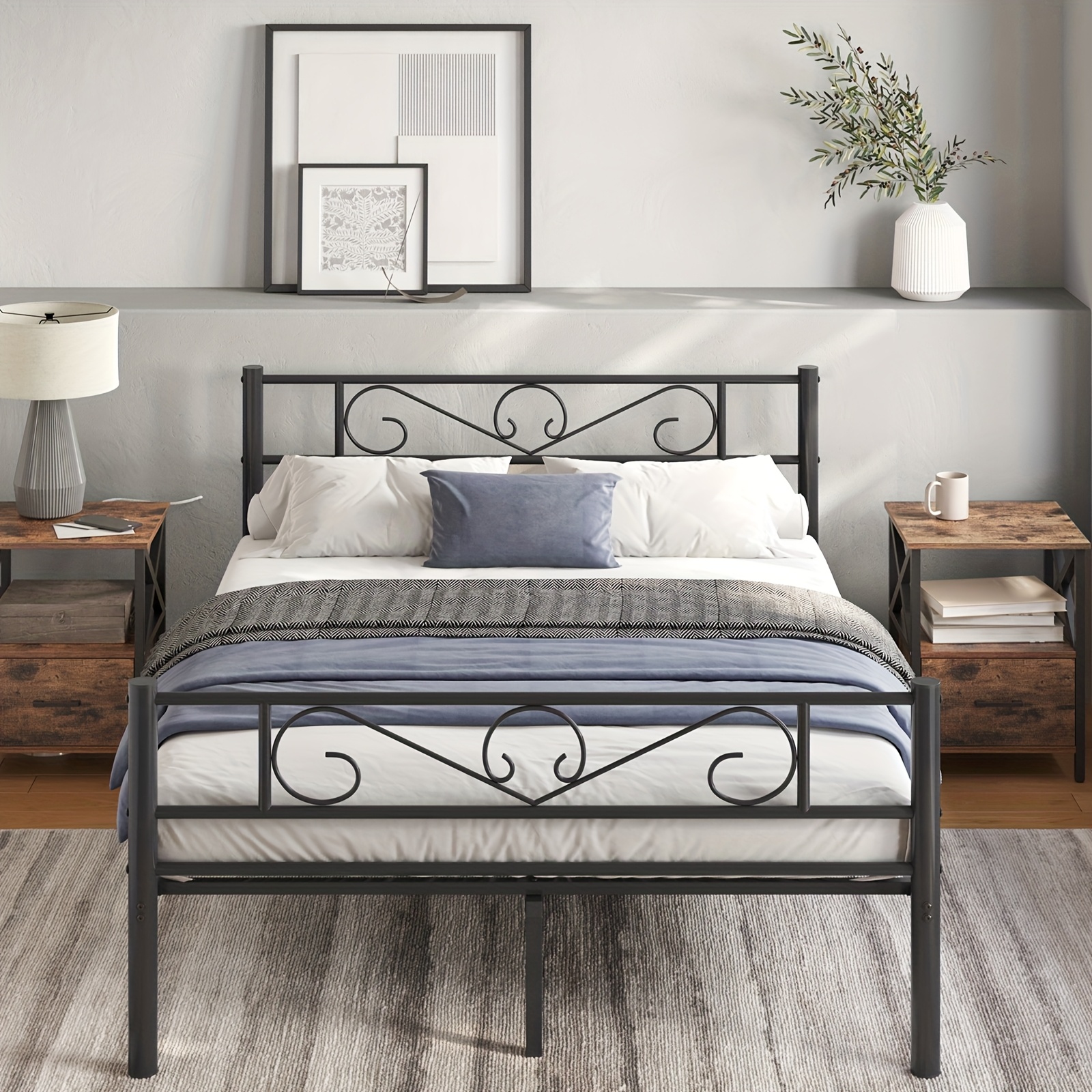 Double Bed Structure Metal Slat Bed For 140 X 200 Cm Mattresses For Guests Room Easy Assembly For Small Spaces