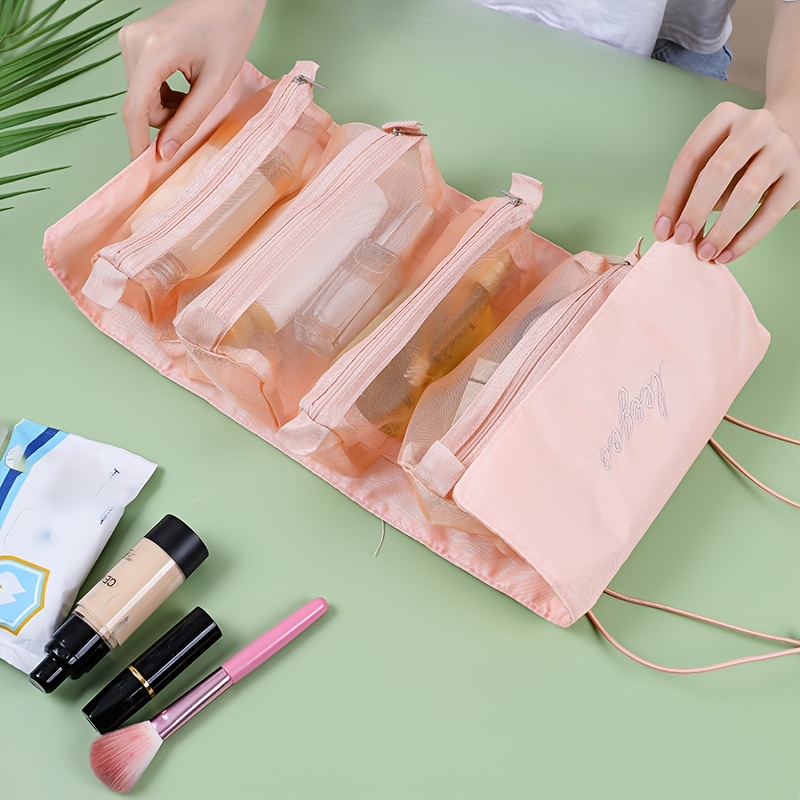 Image of Cosmetic Bag Travel Organizer Women Mesh Make Up Box Bags Beautician Toiletry Makeup Brushes Lipstick Storage Beauty Case