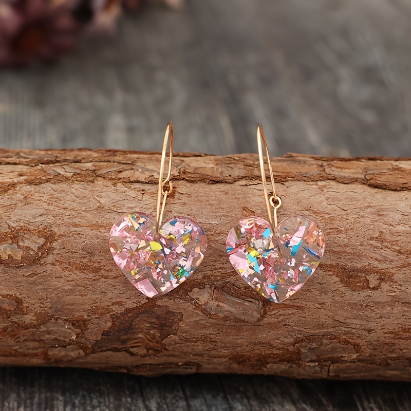 TEMU 1 Paire de Nouvelles Boucles d'Oreilles Festives de Saint-Valentin en Résine à Sequins de Cœur, Cadeau pour Femmes