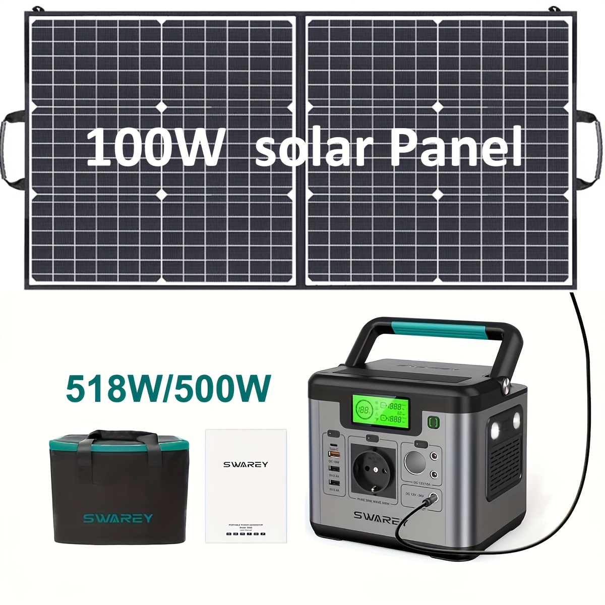 Image of Swarey Power Station Pro, Power Bank 518wh Lithium Battery Solar Generator With 500w( 1000w) Ac Outlet, Usb-c Pd 65w For Laptop Camera Tablet Smartphone