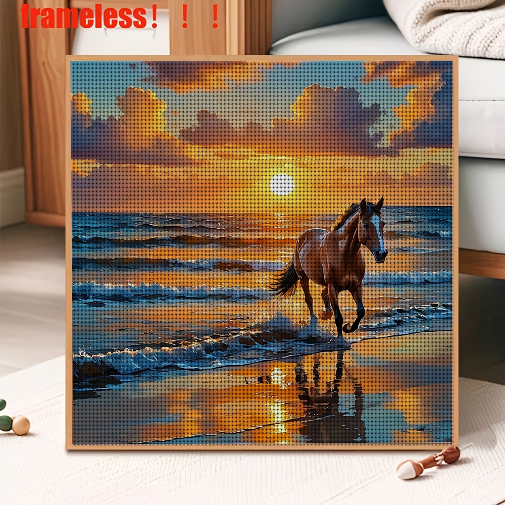 Galloping Horse at Seaside Sunset Cross-Stitch Kit