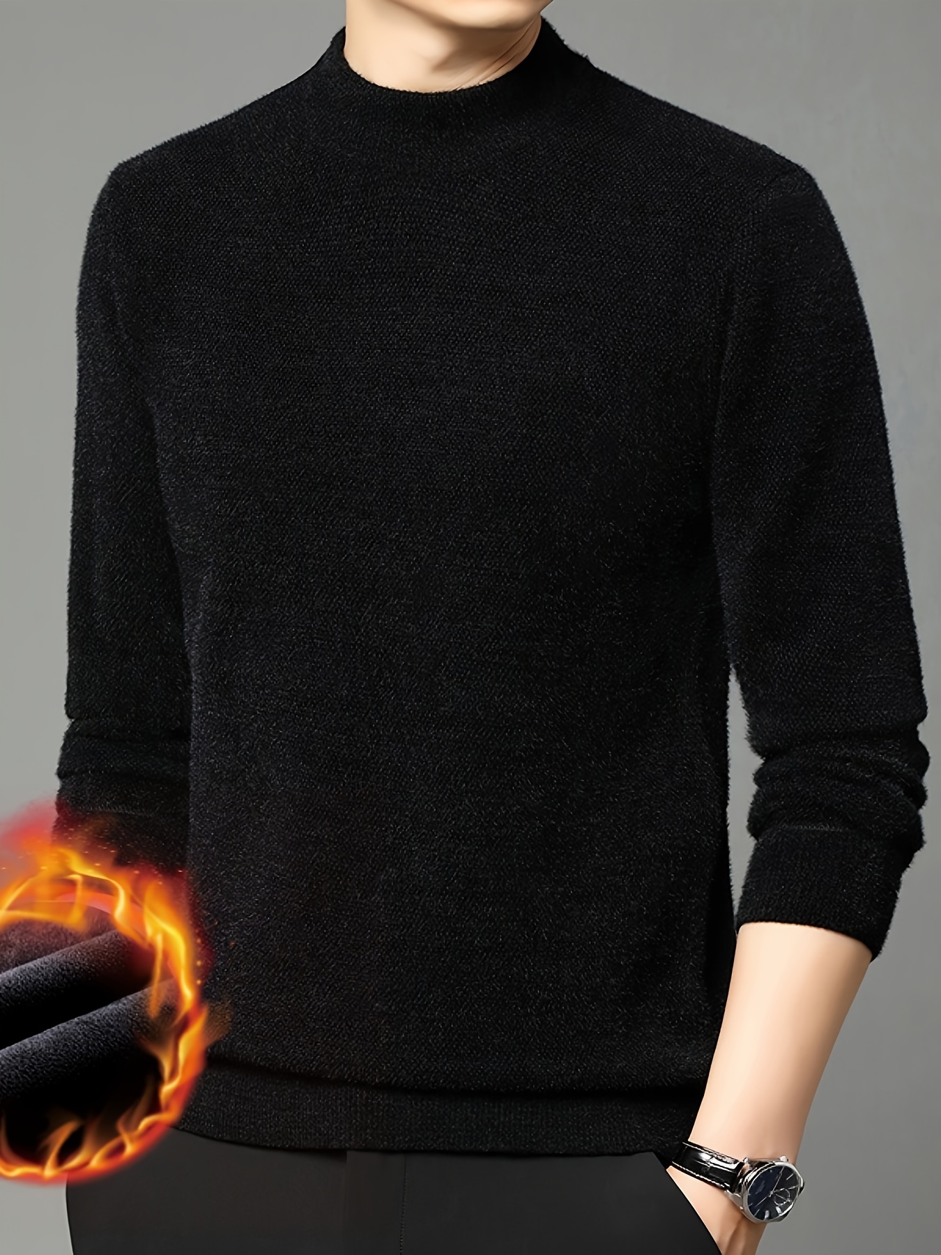 men's winter thermal fleece lined crew neck sweater Temu Bahrain