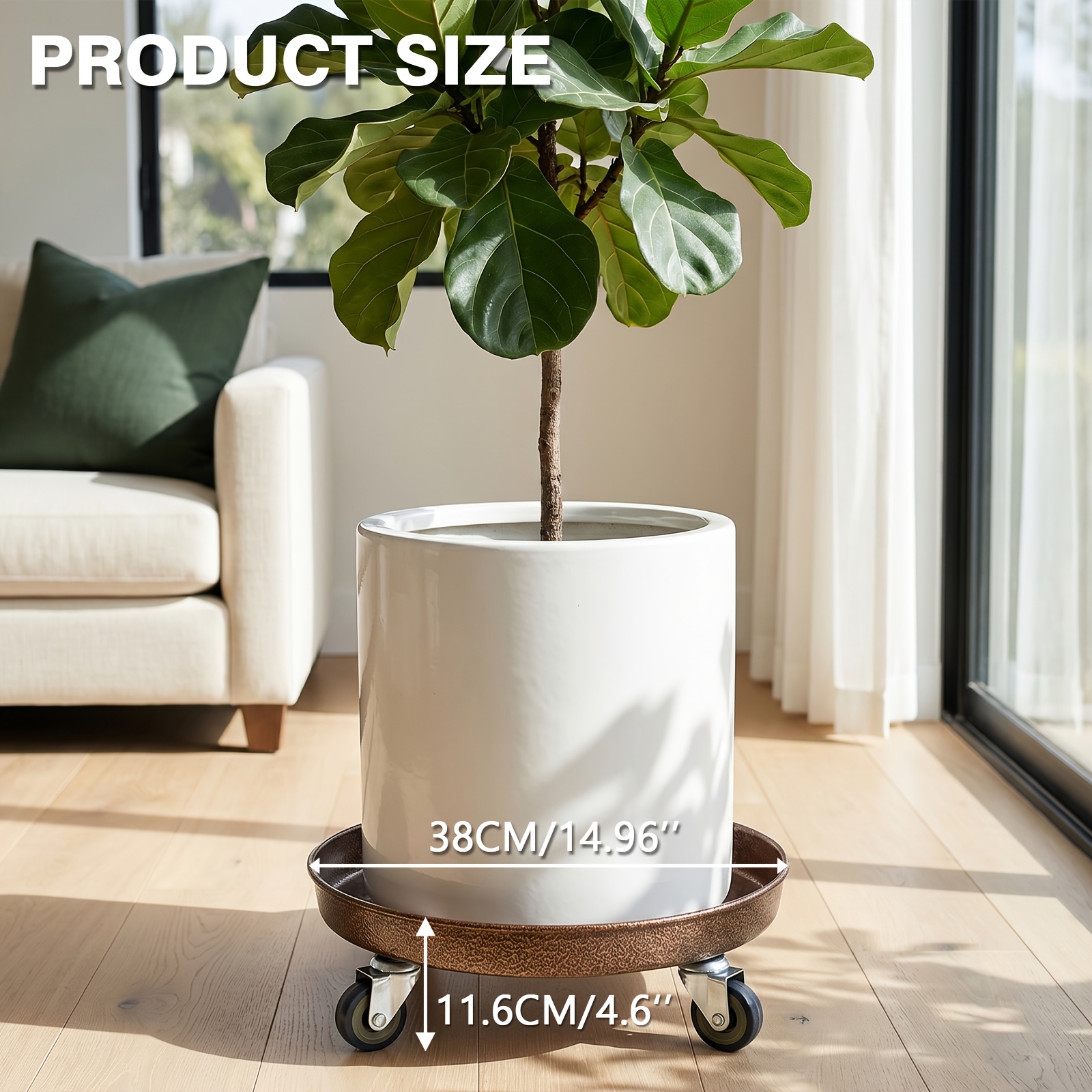 TEMU Heavy-duty Metal Plant Tray With Lockable Wheels - 360° Rotation, Large Round Stand, Suitable For Potted Plants 10.0-15.0 Inches, For