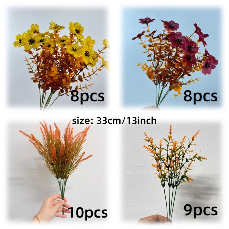 TEMU 35-stem Autumn Artificial Flower Bouquet, Daisy And Eucalyptus Leaves In Orange, Yellow, And Red, Mixed For Thanksgiving Decoration—low