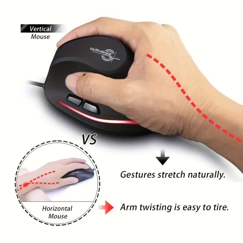Wired Vertical Ergonomic Mouse Featuring 4 Adjustable DPI Settings, Reaching Up to 3200 DPI, Equipped with 6 Buttons And LED Optical Technology, Suitable for Desktops, Macs, Pcs, Laptops, And Gaming, Model ZELOTES T-20