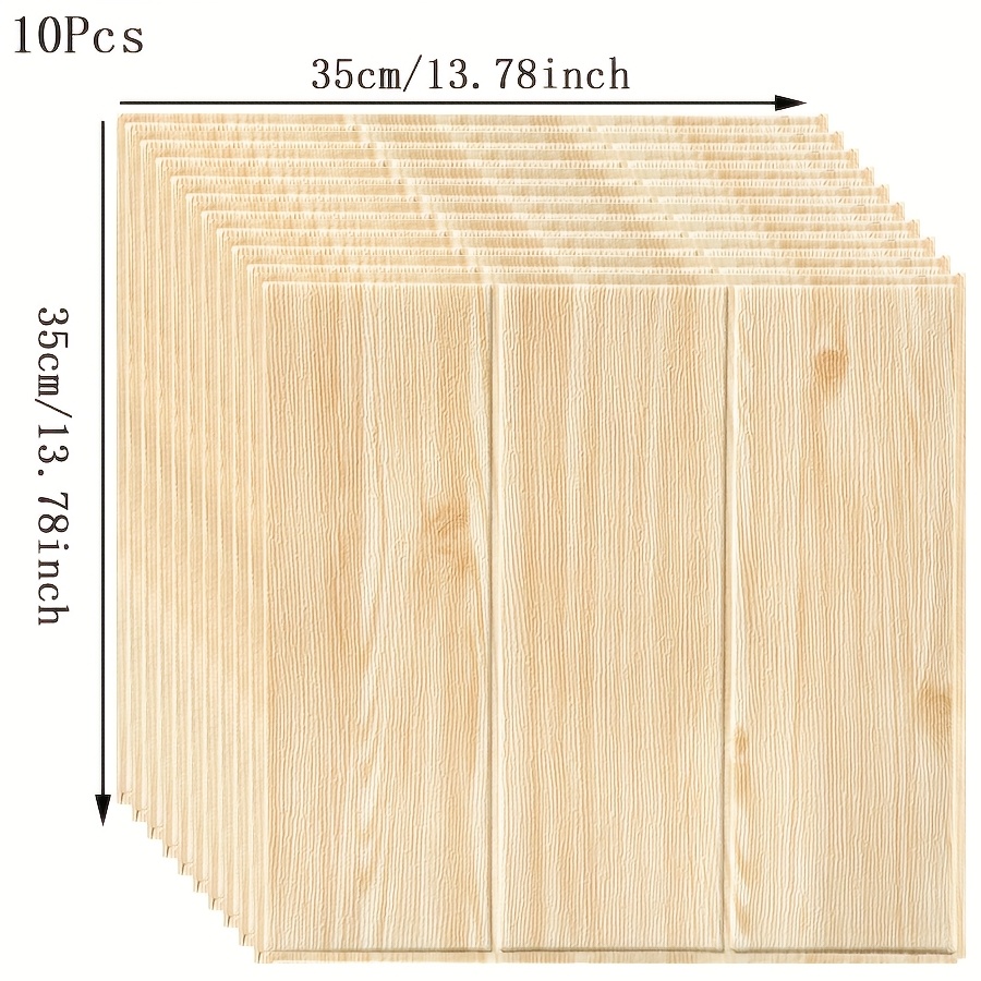 Image of 10pcs/35 X 35cm Wood Grain Self-adhesive Pe Anti-collision Wall Stickers Bedroom Living Room Office Background Wall Decoration Wallpaper Cuttable Wall Renovation Decorative Wallpaper