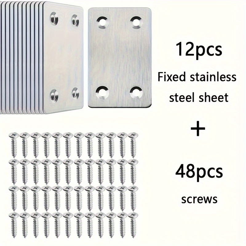 

60pcs Heavy-duty Stainless Steel Braces – Polished Mending Plates For Wood & Furniture Repair, Durable And Abrasion-resistant