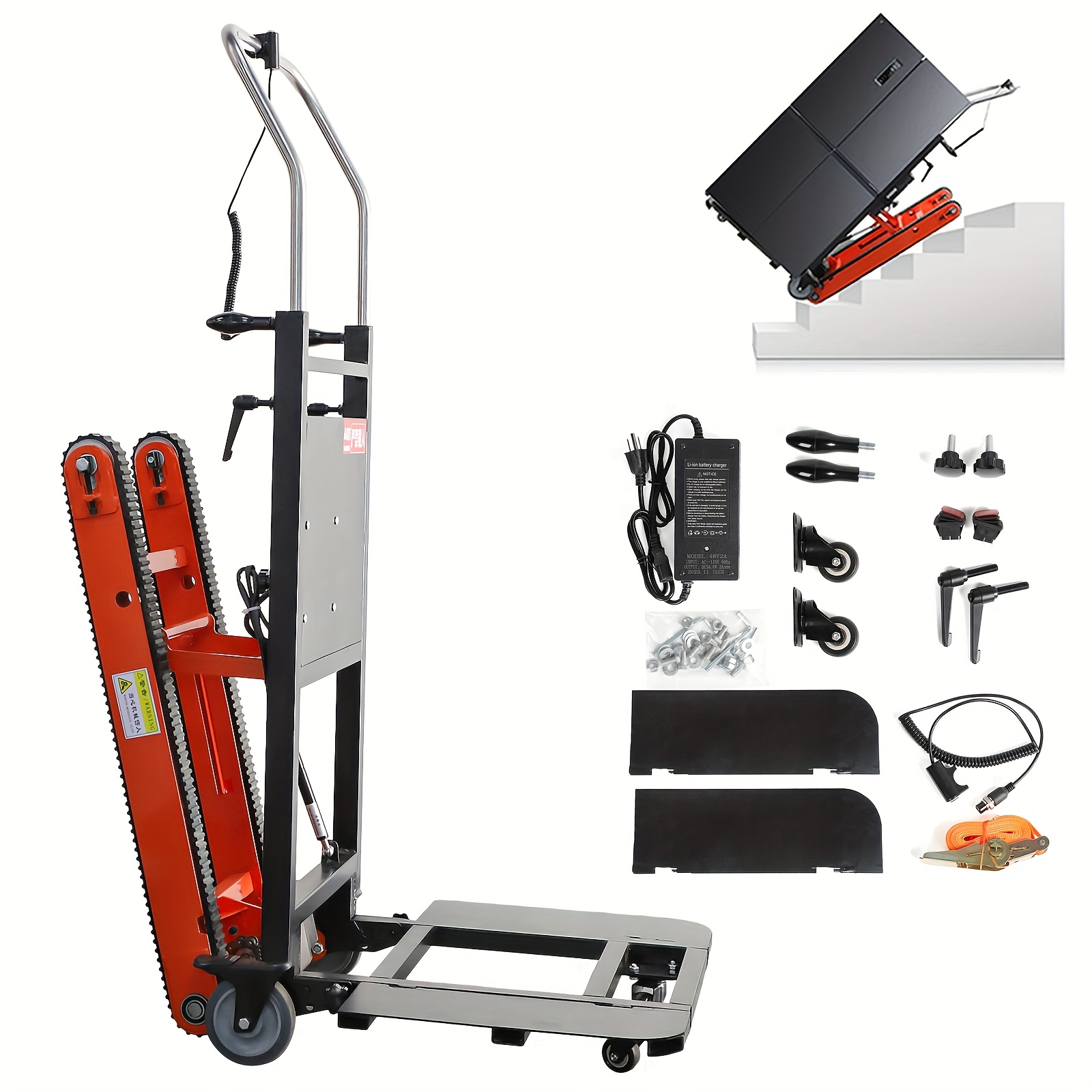 1pc electric stair climbing cart 441lbs capacity 360 all terrain capacity foldable sports equipment transporter for school gym two color options