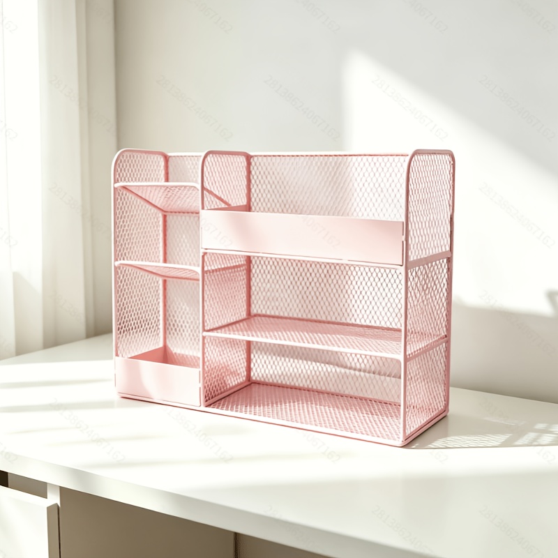 TEMU Large Capacity Metal Cosmetic Storage Rack, Multi-compartment Desktop Wrought Shelf, Skincare And Makeup Organizer Artifact