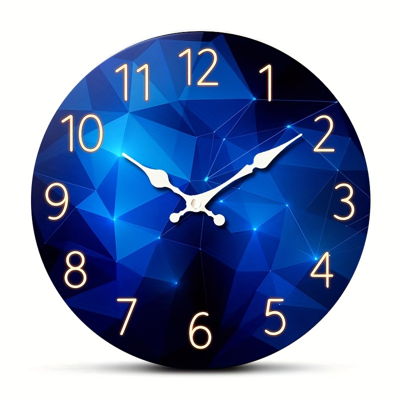 1pc Modern Round Wall Clock, Blue Geometric Clock, Silent Non-ticking, Suitable For Home Holiday Decor, Gift