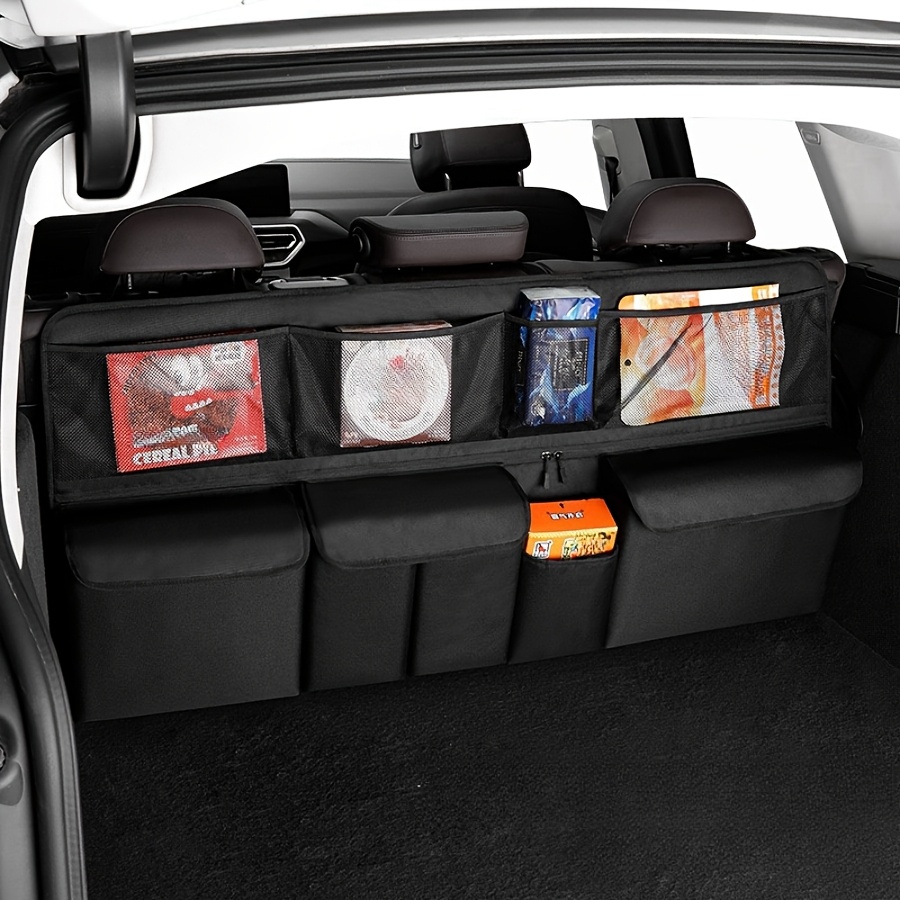 TEMU 1pc Universal Oxford Cloth Car Trunk Organizer With Mesh Storage Pockets - Scratch-resistant, Large Capacity, For Vehicle Boot