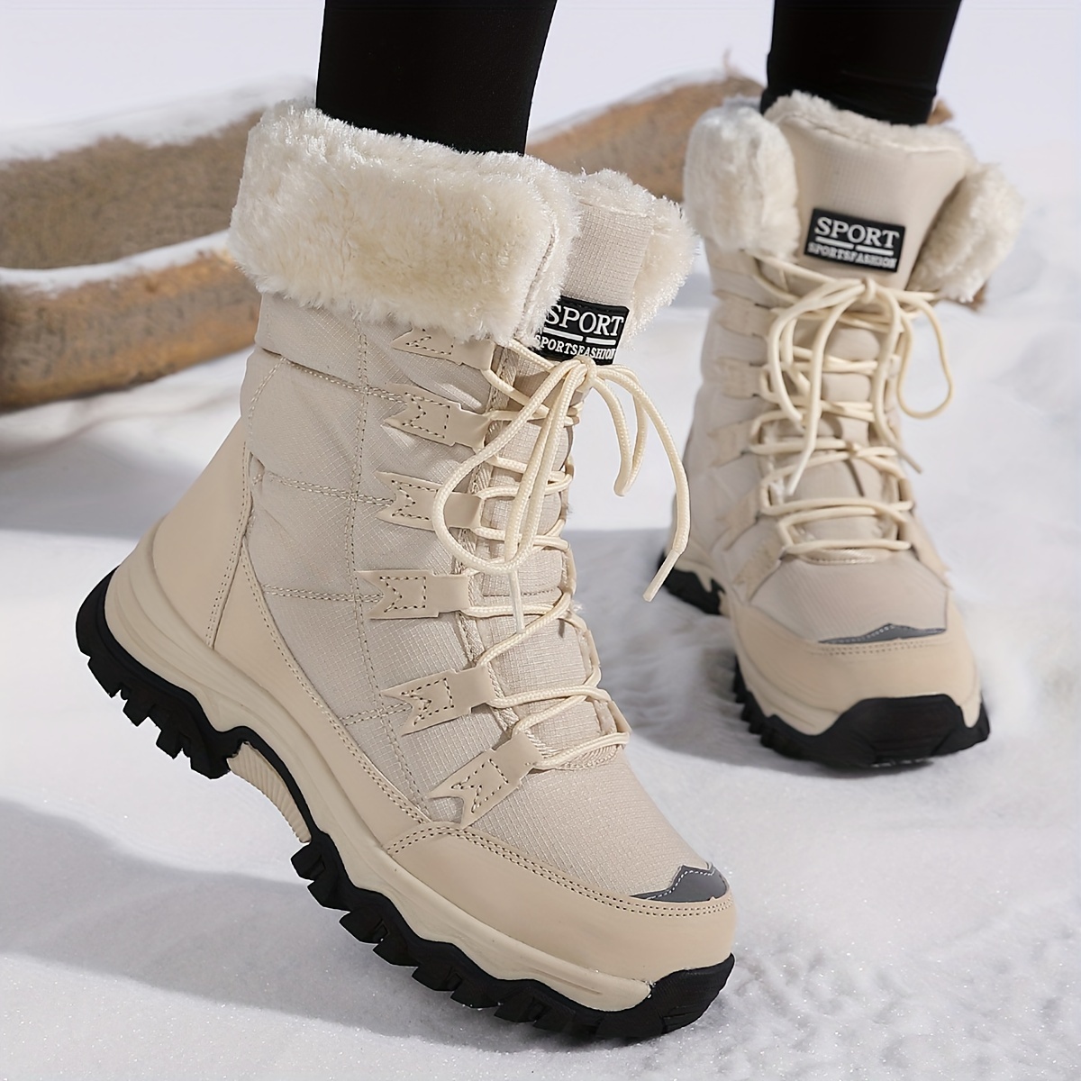 

Bottes de neige imperméables et isolées pour femmes avec doublure en fausse fourrure, semelle épaisse en caoutchouc et lacets ajustables pour l'extérieur en hiver