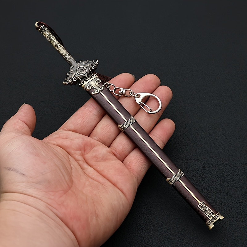 1 handmade all metal one-piece replica of Chinese martial arts film and television weapons model keychain, 8.7-inch handmade weapon model keychain, room and office decoration, collection, viewing decoration, and gifts