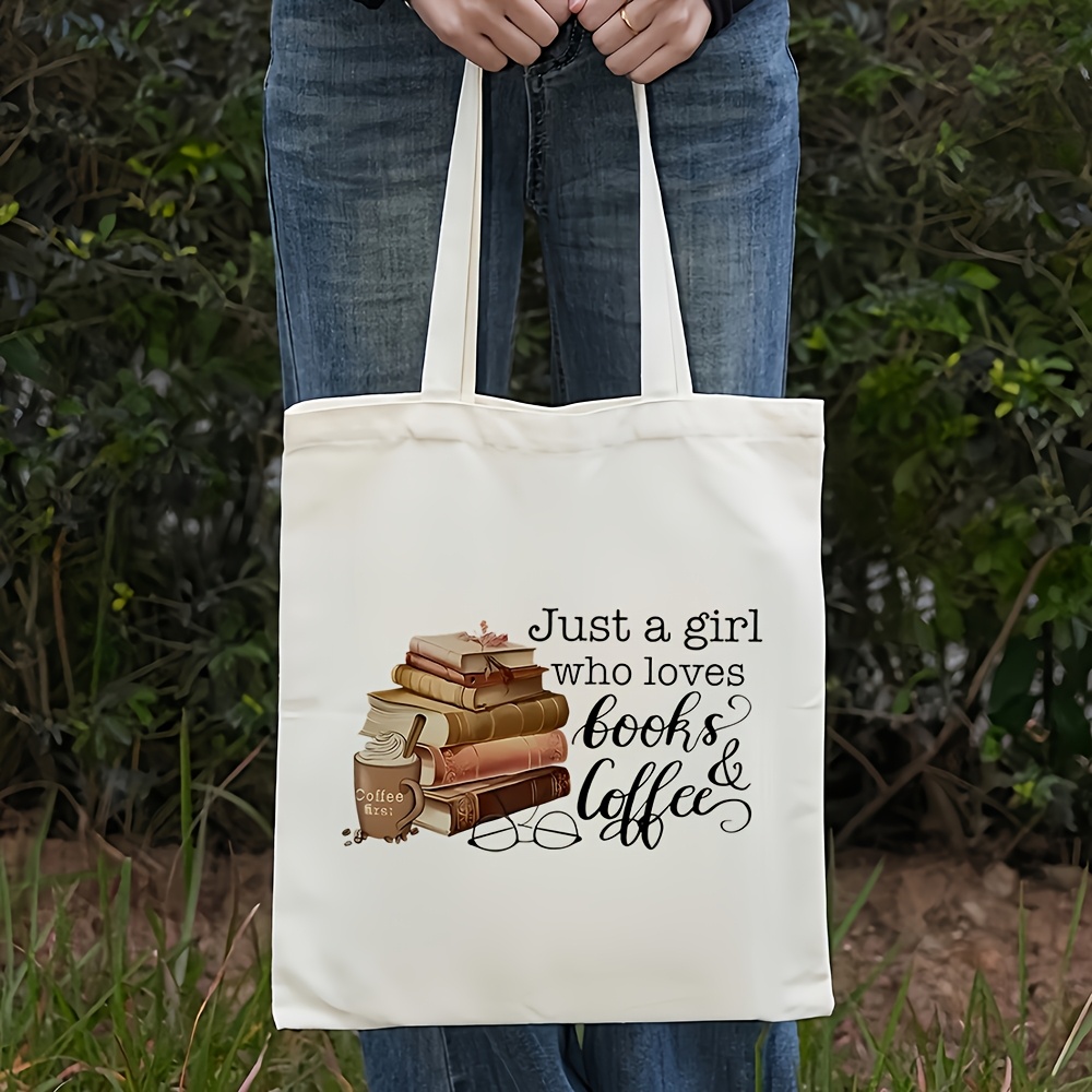 a girl books coffee canvas tote bag large capacity Temu Ireland