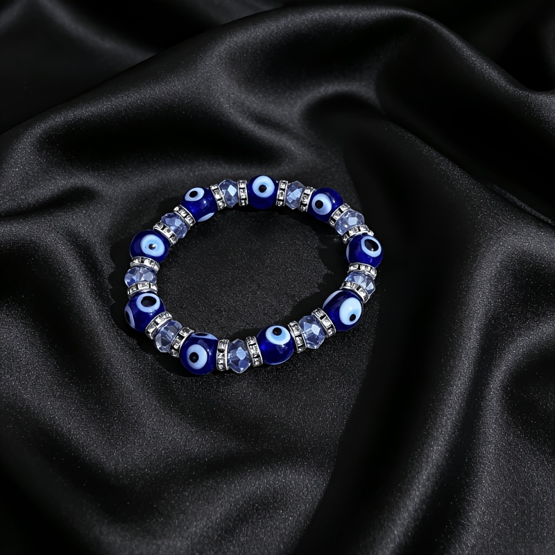 TEMU 1pc Blue Evil Eye Beaded Stretch Bracelet, Turkish Nazar Protection Amulet With And, Evil Eye Charm Bracelet For Men Women, Boho Spiritual