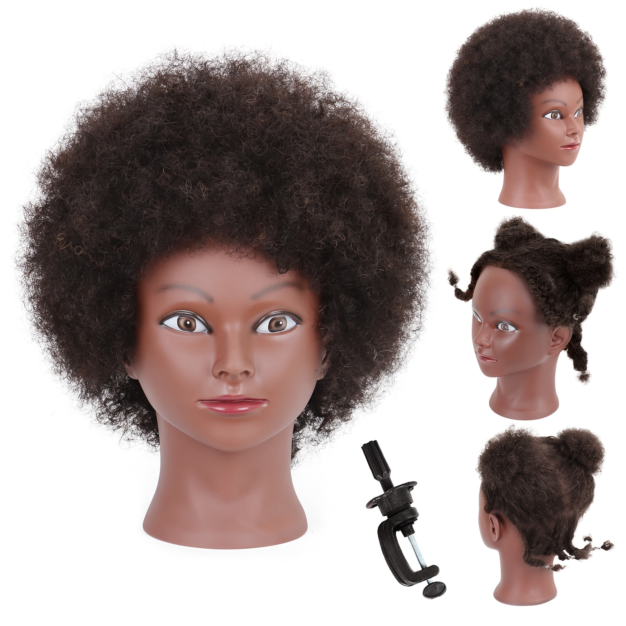 

Unisex Adult Mannequin Head With 100% Real Human Hair - Afro Curly Hairdresser Training Model For Cutting, Braiding, Curling, And Dyeing Practice - Cosmetology Manikin With Clamp Stand