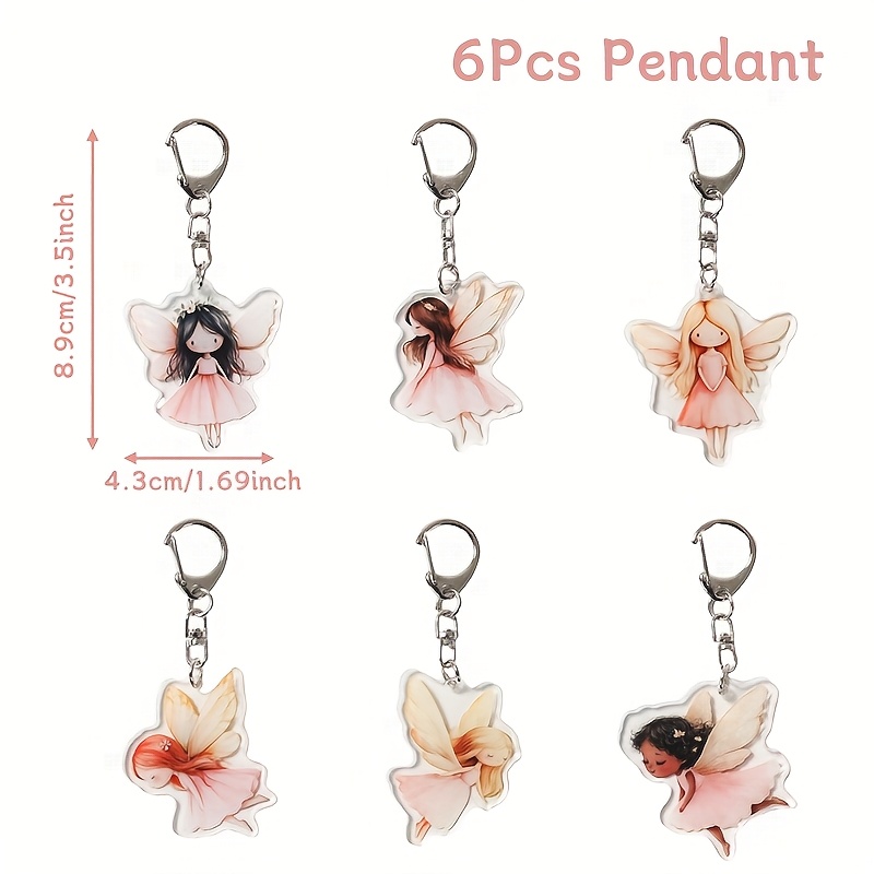 TEMU Cadeau pour elle/lui, ensemble de 6 pièces, porte-clés en acrylique sur le thème des des fleurs, décorations de pendentifs à suspendre pour fête