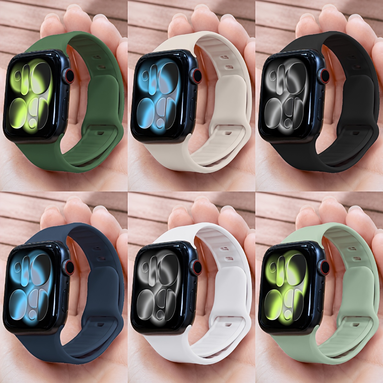 TEMU 6-pack Silicone Watch Bands, Compatible With Watch 38mm 40mm 41mm 42mm 44mm 4mm 46mm 49mm, Unisex, Soft Waterproof Replacement Wristbands,