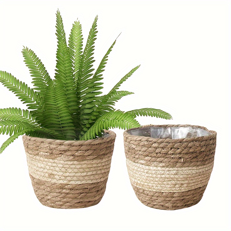 

Handmade Planter With Rope Pattern, Woven Flower Pot, Lightweight, Indoor Decoration, 1/3 Pieces