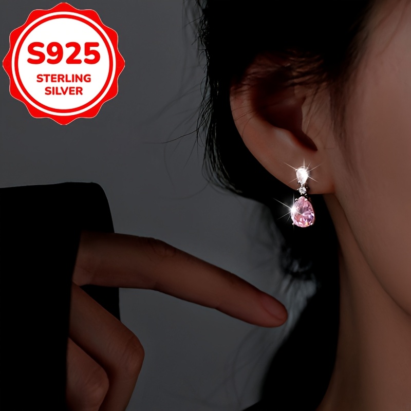 2pcs Women's Fashion Stud Earrings with Pink Zirconia