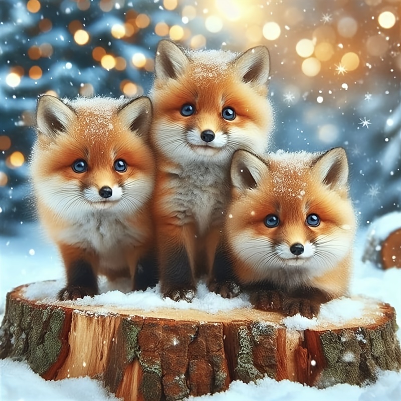 

1pc 5d Diy Diamond Painting Kit 40x40cm, Diamond Art Fox Embroidery , Diamond