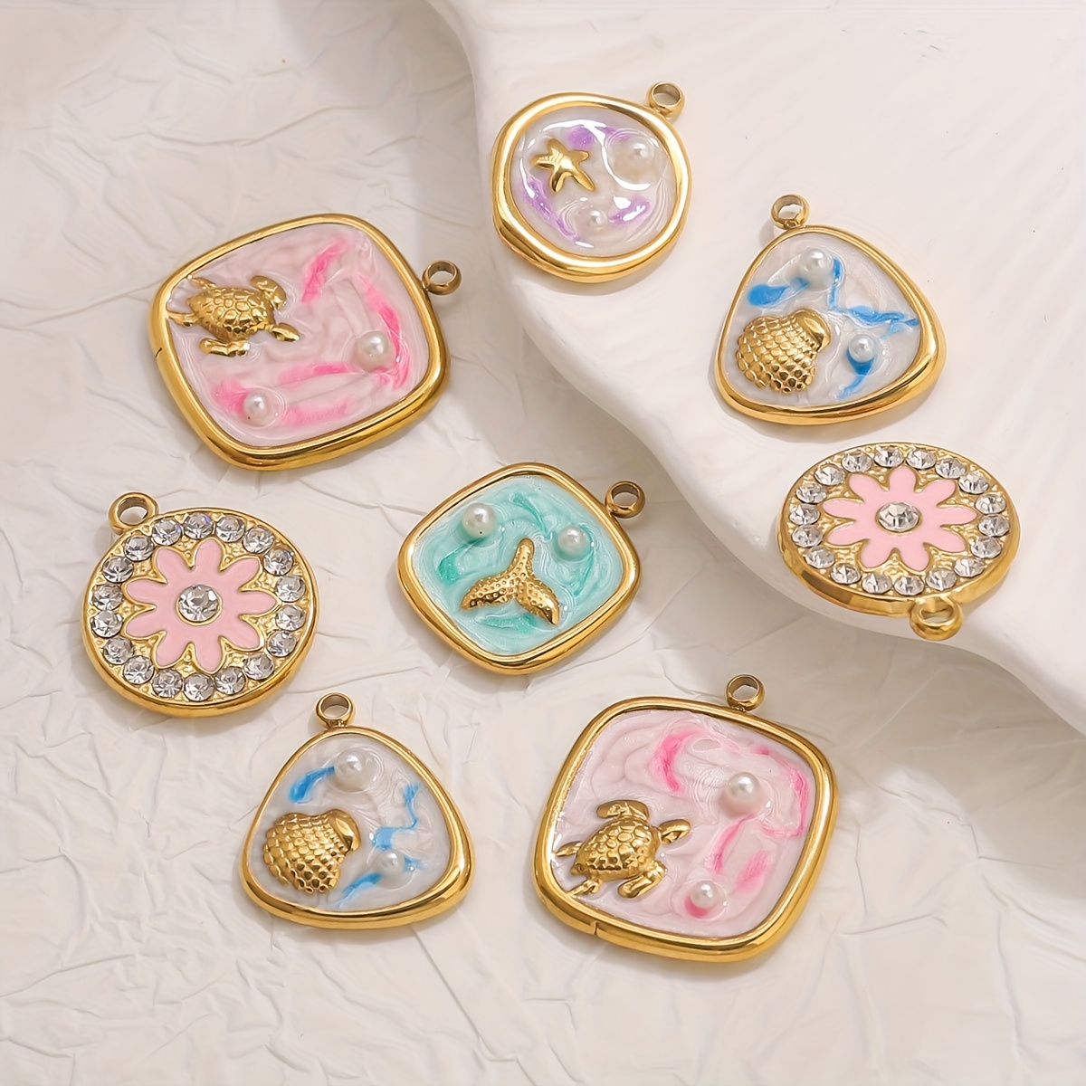30 Pendentifs Breloques émail Thème Mer - Coquillages, étoiles De Mer - Pour DIY Bijoux, Colliers, Bracelets