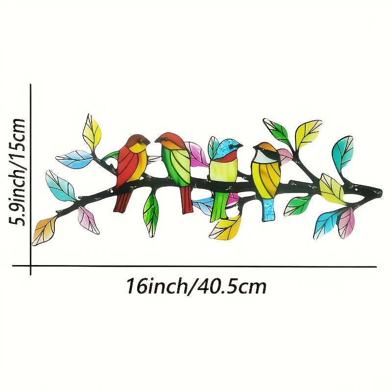 Image of 1pc Unique Metal Bird And Branch Wall Art - Vibrant Colorful Design For Garden, Patio, Living Room Decor - No Power Needed, Easy To Hang, Outdoor Decor