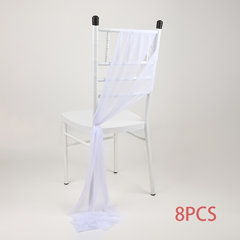 TEMU 8pcs White Chiffon Chair Sashes 20x275cm - Sheer Wedding Aisle & Chair Decorations Suitable For Weddings, Bridal Showers, Birthday Parties, Hotel Events - Elegant Table: 8pcs Pack