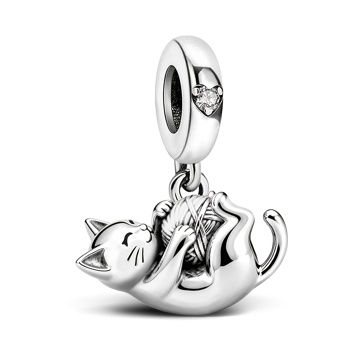 TEMU 1pc Playing Cat Pendant Beaded For Women's Jewelry, 925 Silver Plated, Spring And Summer Jewelry Making Additions Holiday Party Birthday