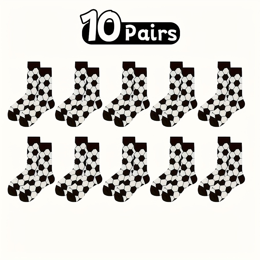 Image of 10 Pairs Soccer Socks With Football Pattern - Stretchy Kids Sports Socks Suitable For Training, Matches, & Casual Attire - Comfortable Football-themed Crew Socks For ,fall And Winter Clothes