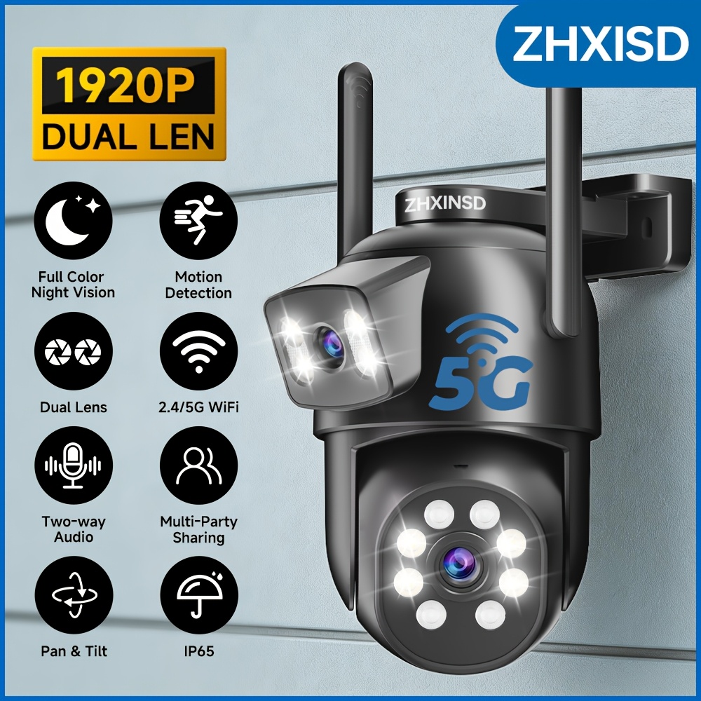 item picture Wireless Dual Lens Security Camera Outdoor, Smart WiFi CCTV Camera 2.4/5G, Dual Screen Home Surveillance Camera, AI Human Detection, Motion Zone Alert, Night Vision, Two Way Talk, IP65 for Villa Courtyard Garage