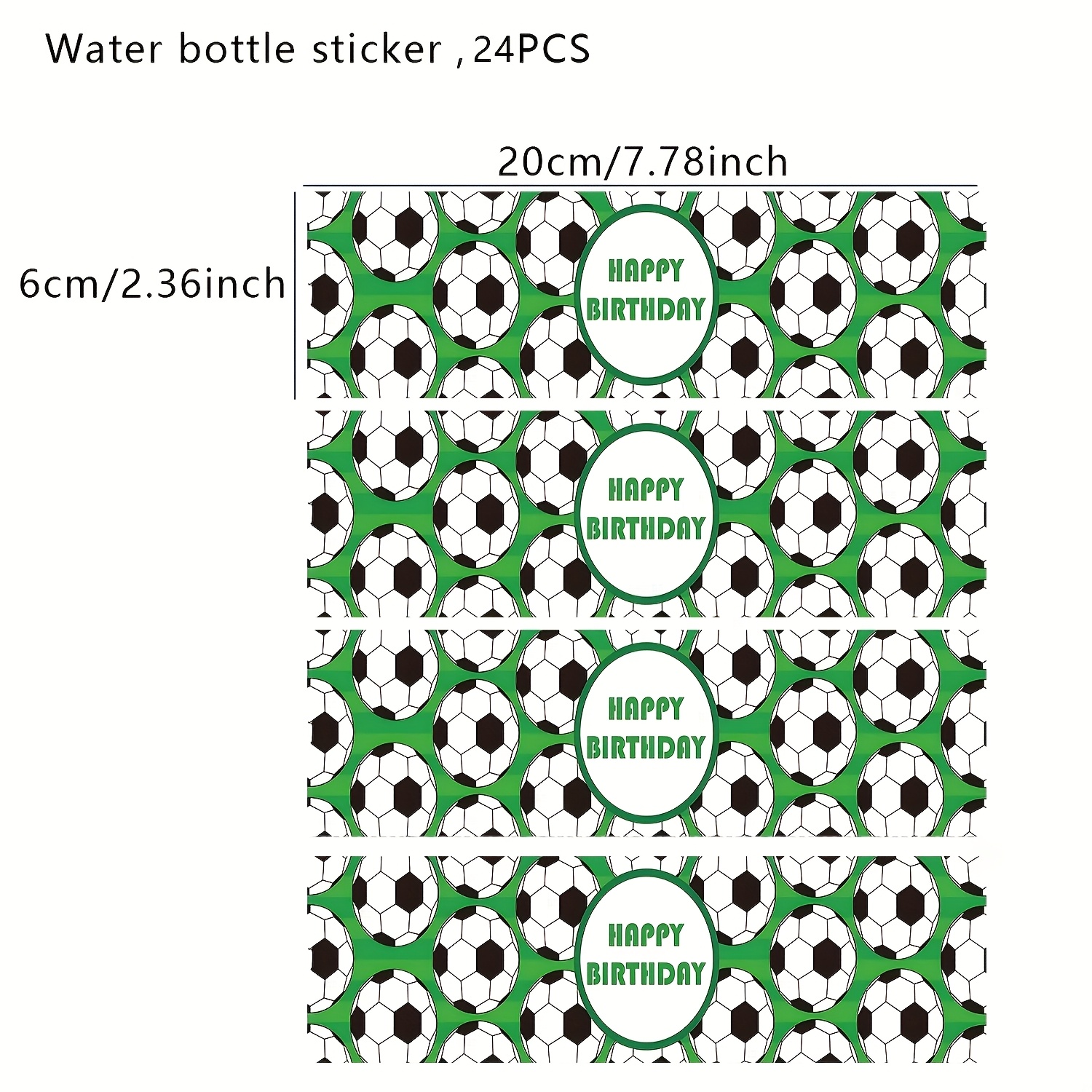 Image of 24pcs Water Bottle Label Football, Happy Birthday Water Bottle Label, Water Bottle Sticker Shower Decoration Label, Dessert Packaging Birthday Party Decoration, Football Water Bottle Label Green