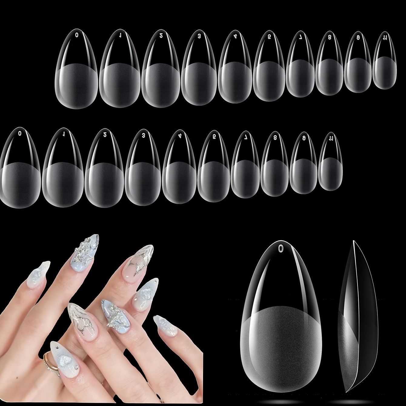 

Short Almond Nails 24/120/240/600/720/1200pcs Semi-matte False Nails Tips Soft Nails Tips Transparent Full Coverage Acrylic Nails Tips Nail Extension 12 Sizes