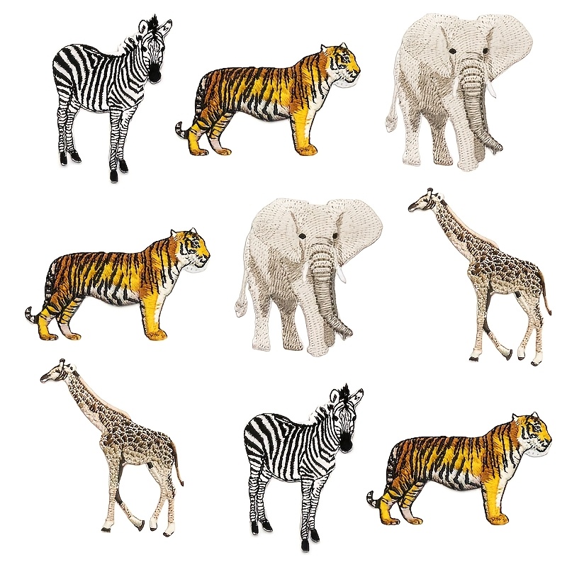 

4-pack Color Cute Animal Iron-on Patches, Diy Sew-on Appliques For Jackets, Hats, Backpacks, Jeans, Shoes - Zebra, Tiger, Elephant, Giraffe Designs