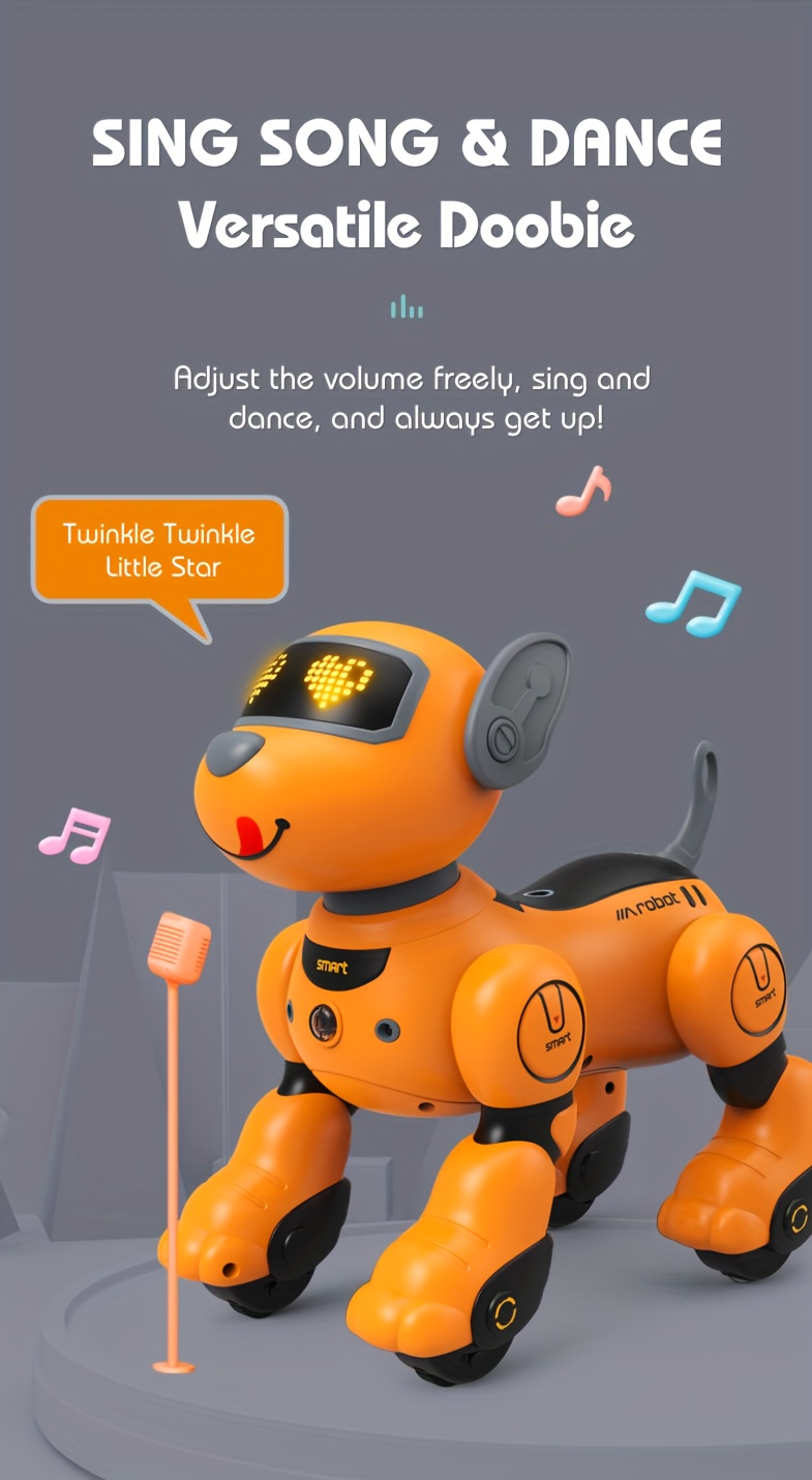 interactive rc robot dog 2 4ghz voice controlled stunt toy with music dance     usb rechargeable   in orange   perfect gift for   on birthdays christmas halloween details 7