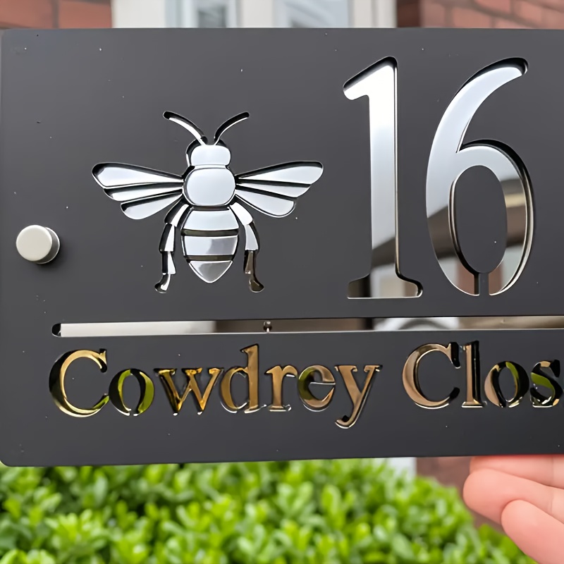 TEMU Individuelle Acryl Nummernschild - Acryl Laserschnitt, Metallische Textur, Verspielte Bienen-Optik, Personalisierte Anpassung