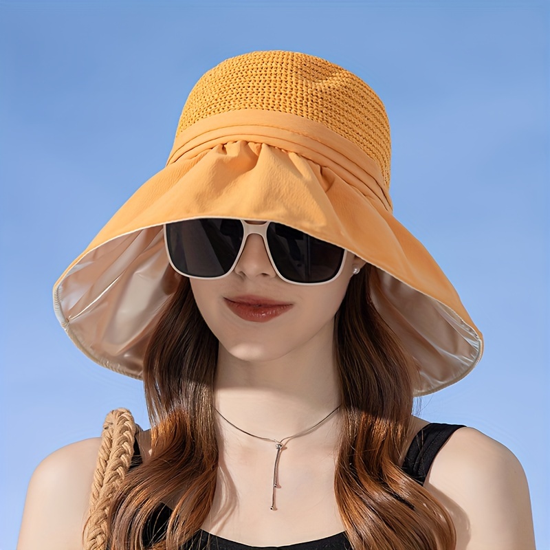 Wide Brim Stitching Sun Hat Elegant Bow Decor Casual Bucket - Temu