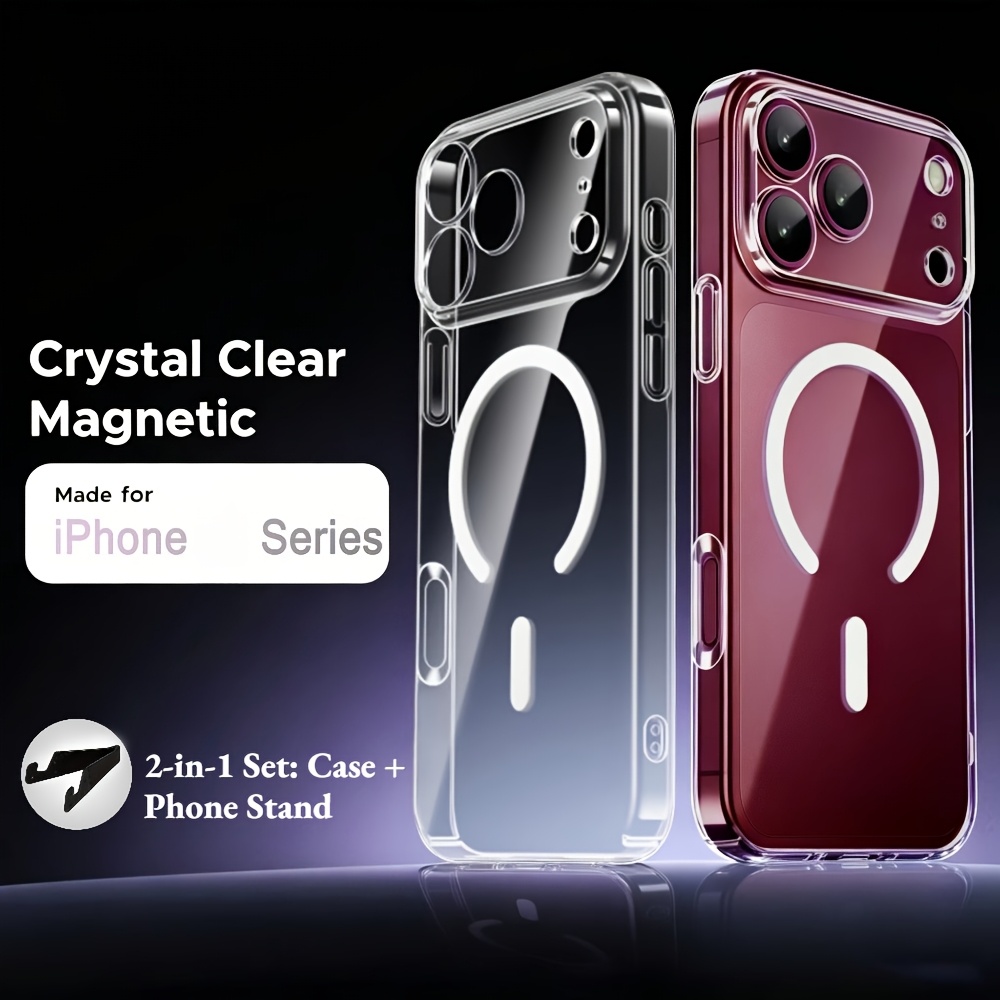 TEMU Phone Case: 2-in-1 Set: Case + Phone Stand Luxury Transparent Anti Yellowing Clear Case, For Iphone 18pro 18 17 16 15 14 13 12 11 Pro Shockproof