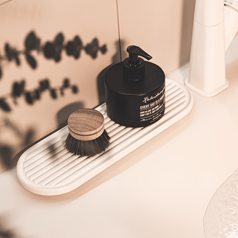 Image of Diatomite Bath Tray Suitable For Bathroom, Toilet, Sink - Water-absorbing Shelf With Polished Diatomite Mud Tray For Toothbrush Holder, Soap Dispenser, Modern Bath, Moisture For (no), Bathroom Trays