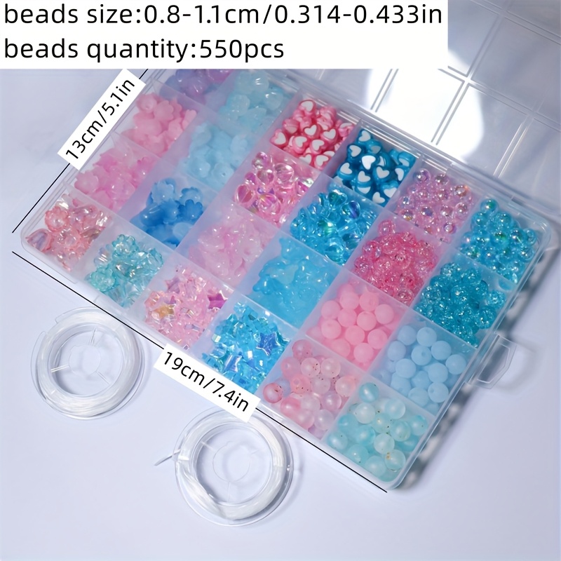 E-shop 500 Stück (24-Box Set) Glitzernde Acrylperlen Kit mit Herz-, Stern-, Rund- & Blumenperlen - Pastellfarbenes Türkises Schmuckherstellungsset,