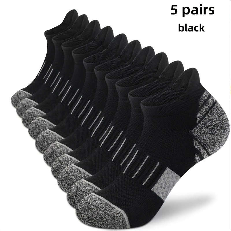 TEMU 5 Pairs Men's Sports Socks, Fashionable Black, White, And Gray Color Options, Breathable And Sweat-absorbing For Spring And Summer, Casual