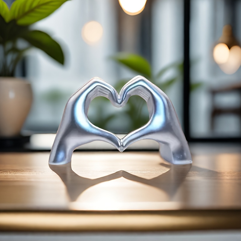 Image of 1pc Of Beautiful Handcrafted Resin Heart-shaped Statue - A Modern , Unique Hand-shaped Design, Accessories, Beautiful Wedding Decorations, Suitable For Holiday Party Room Decoration, Desk Decoration