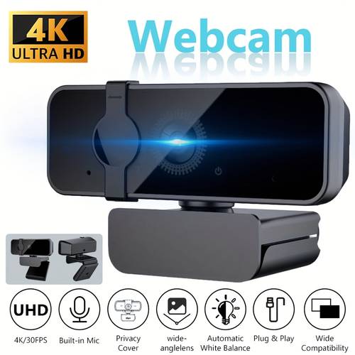 photo de l'article webcam usb 4k ultra hd pour en direct et appels vidéo - caméra web plug and play avec image , automatique, réduction du bruit - pour les réunions zoom, les événements virtuels, le streaming, pc/ordinateur portable/m